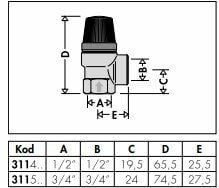1/2'' 2,5 Bar Emniyet Ventili - Tahliye Vanası - CALEFFI - 311425
